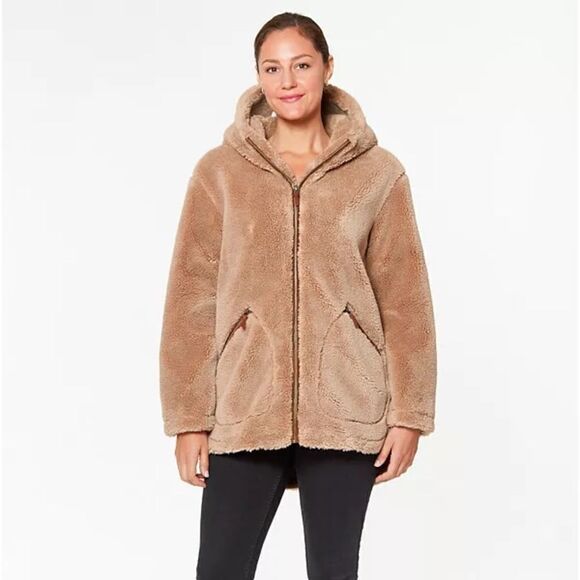 Koolaburra by UGG Women's Hooded Fuzzy Jacket Latte Tan Large NWT - Picture 1 of 9